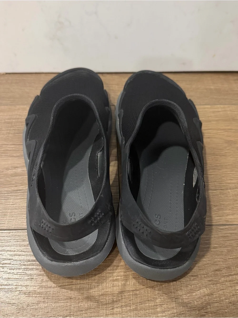 CROCS Black Mesh Slip-On Sandals with Gray Soles, 9